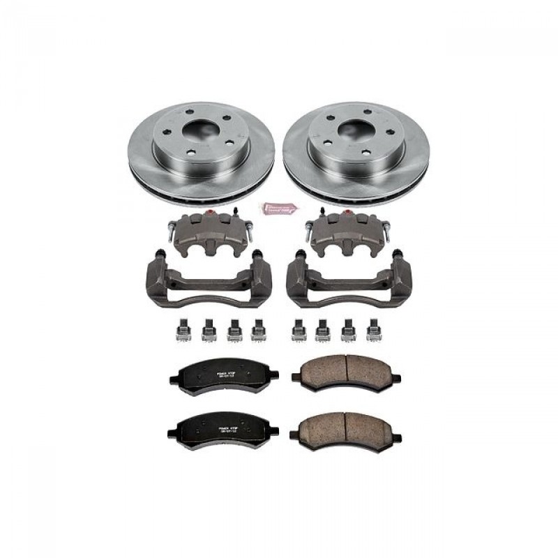 Power Stop Front Stock Replacement Brake Pad and Rotor Kit with Calipers for 05-10 Dodge Dakota