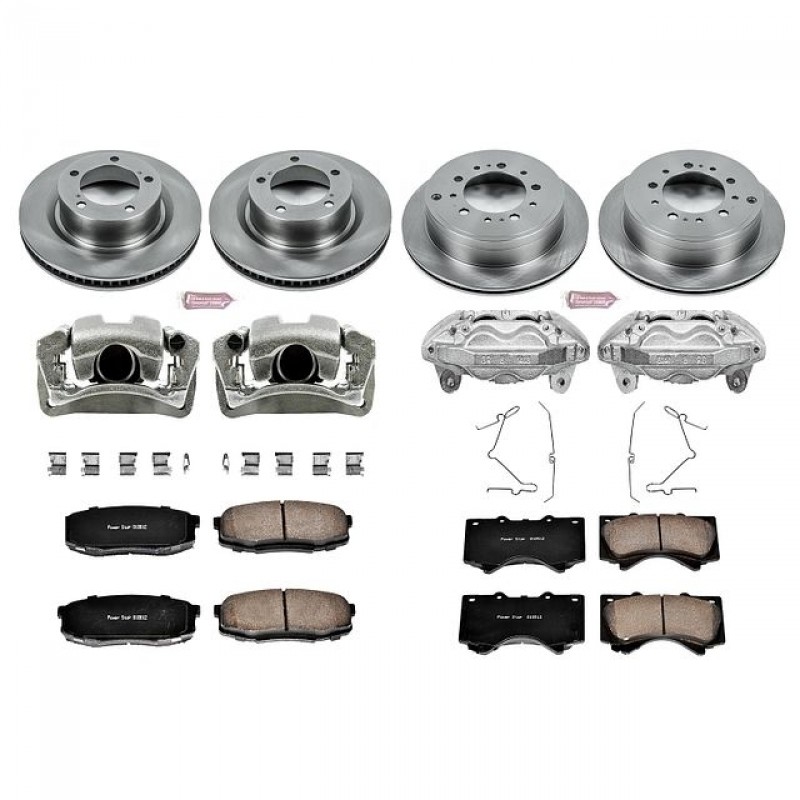 Power Stop Front and Rear Stock Replacement Brake Pad and Rotor Kit with Calipers for 07-15 Toyota Tundra, 08-19 Sequioa