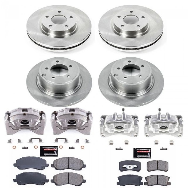 Power Stop Front and Rear Stock Replacement Brake Pad and Rotor Kit with Calipers for 09-17 Jeep Compass and Patriot