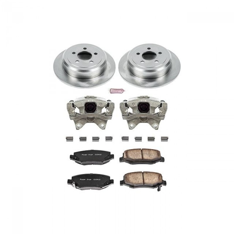 Power Stop Rear Stock Replacement Brake Pad and Rotor Kit with Calipers for 08-12 Jeep Liberty