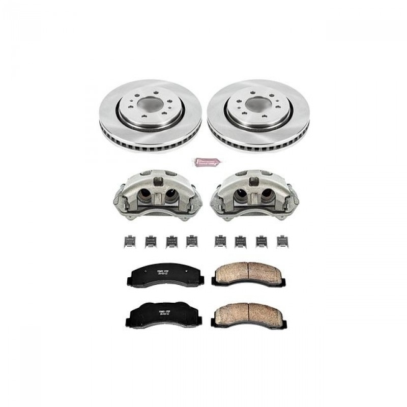 Power Stop Front Stock Replacement Brake Pad and Rotor Kit with Calipers for 10-19 Ford F150