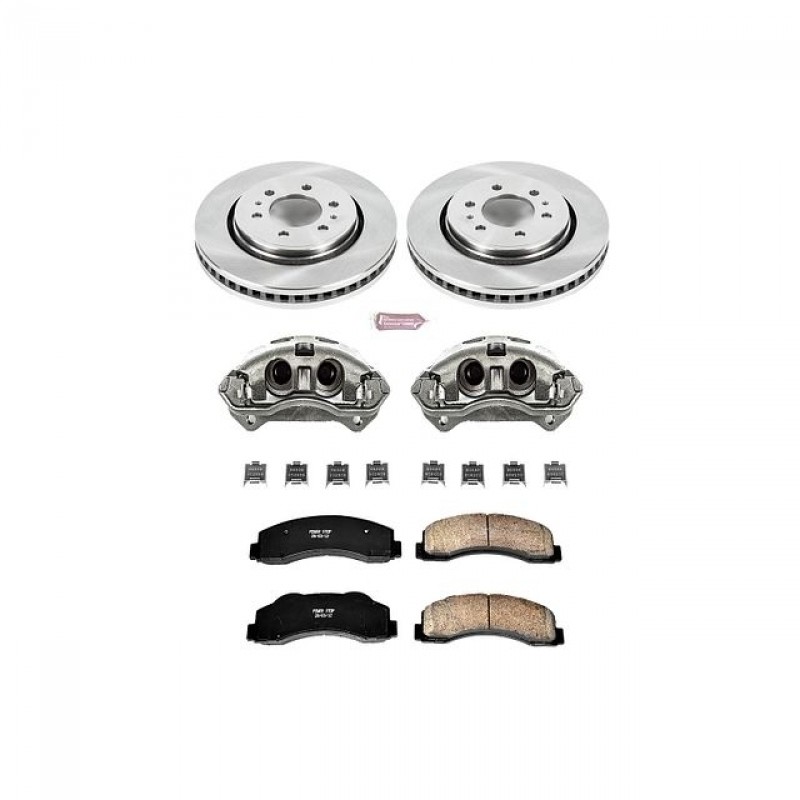 Power Stop Front Stock Replacement Brake Pad and Rotor Kit with Calipers for 12-19 Ford F150