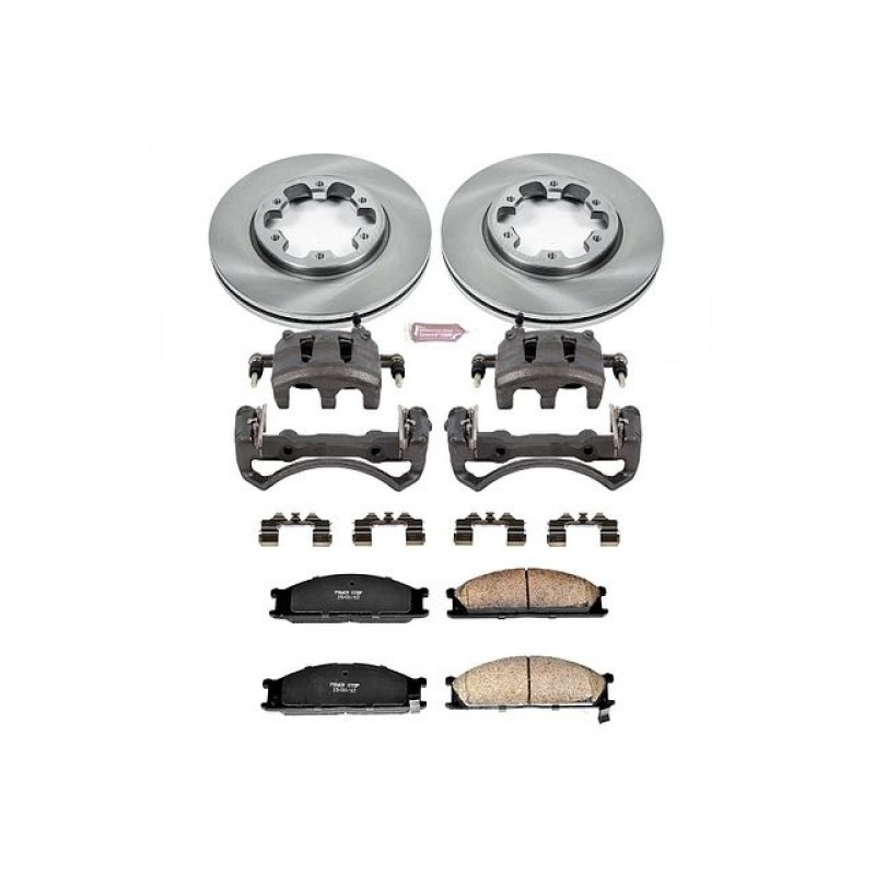 Power Stop Front Stock Replacement Brake Pad and Rotor Kit with Calipers for 99-02 Nissan Frontier