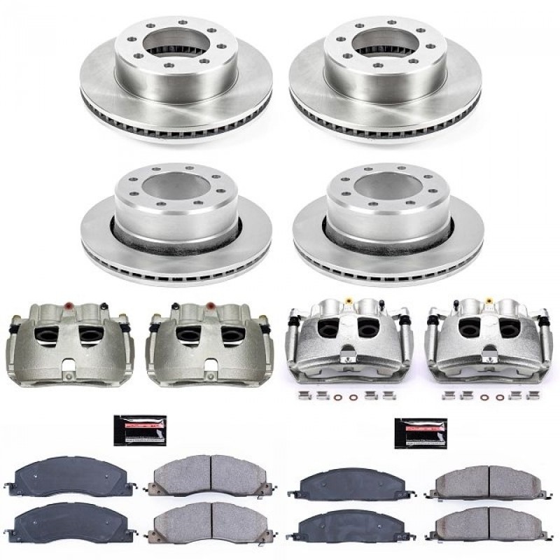 Power Stop Front and Rear Stock Replacement Brake Pad and Rotor Kit with Calipers for 09-18 Dodge Ram 2500/3500