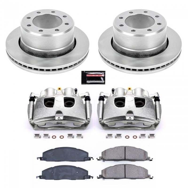 Power Stop Rear Stock Replacement Brake Pad and Rotor Kit with Calipers for 2012 Dodge Ram 1500, 09-18 Ram 2500/3500
