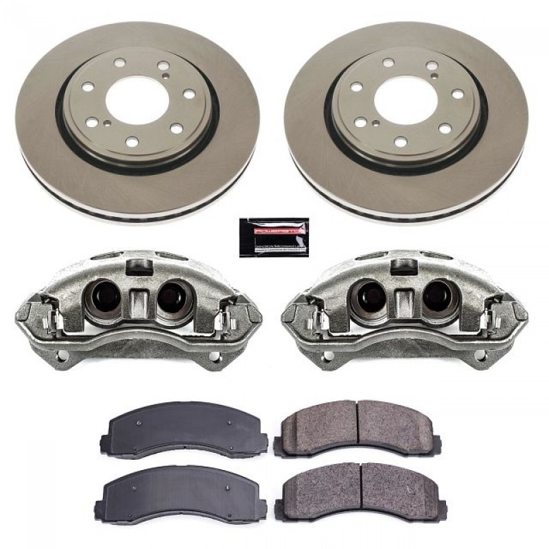 Power Stop Front Stock Replacement Brake Pad and Rotor Kit with Calipers for 12-14 Ford F150