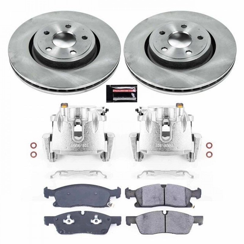 Power Stop Front Stock Replacement Brake Pad and Rotor Kit with Calipers for 16-19 Jeep Grand Cherokee WK with Vented Rear Rotors