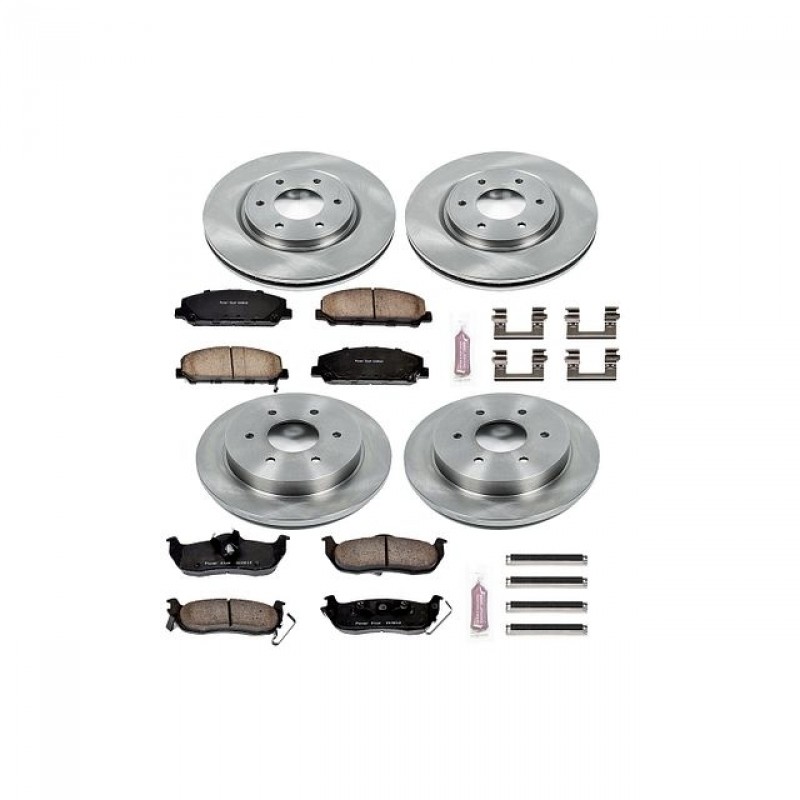 Power Stop Front and Rear Stock Replacement Brake Pad and Rotor Kit for 11-15 Nissan Titan, 17-18 Armada