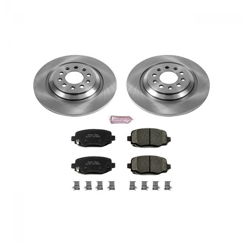 Power Stop Rear Stock Replacement Brake Pad and Rotor Kit for 14+ Jeep Cherokee KL with Dual Piston Front Calipers