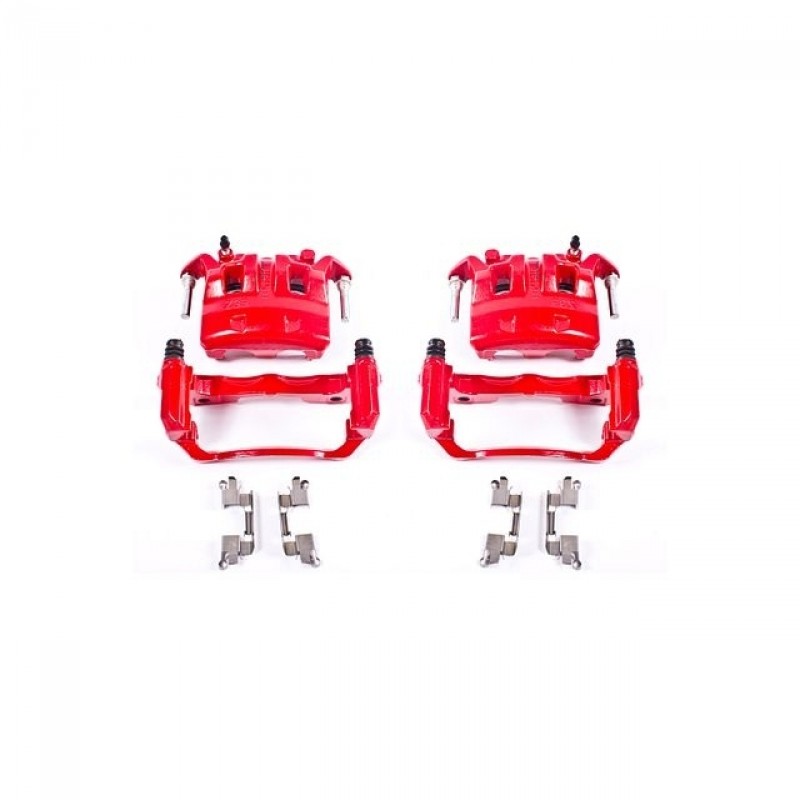 Power Stop Front Pair of Red Powder Coated Calipers for 05-18 Nissan Frontier