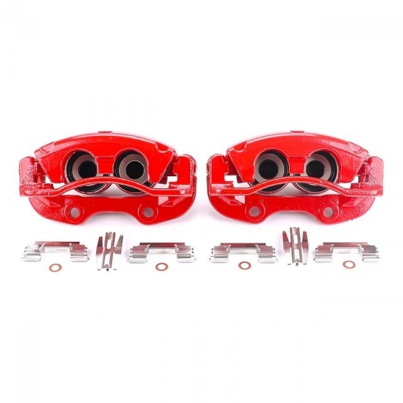 Power Stop Rear Pair of Red Powder Coated Calipers for 03-06 Chevrolet Silverado and GMC Sierra 1500, 2007 Classic Model with Duel Piston Rear Calipers