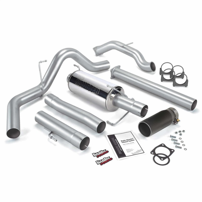 Banks Power Monster Exhaust System; S/S-Black Tip-2003-04 Dodge 5.9L CCLB; Cat