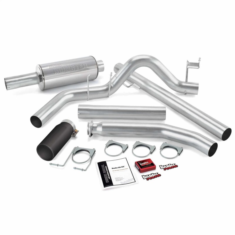 Banks Power Git-Kit; Single Exh; S/S-Black Tip-1998-00 Dodge 5.9L; Ext Cab