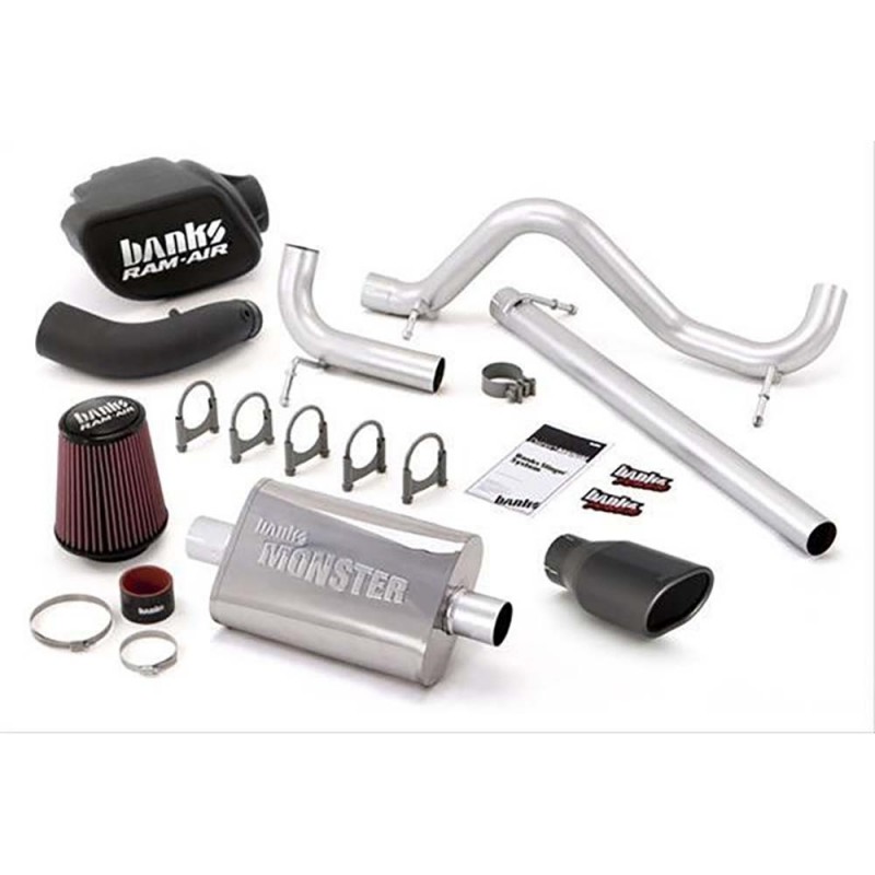 Banks Power Stinger System (no AutoMind); Single Exh; S/S-Black Tip-07-11 Jeep 3.8L Wrangler-4Dr