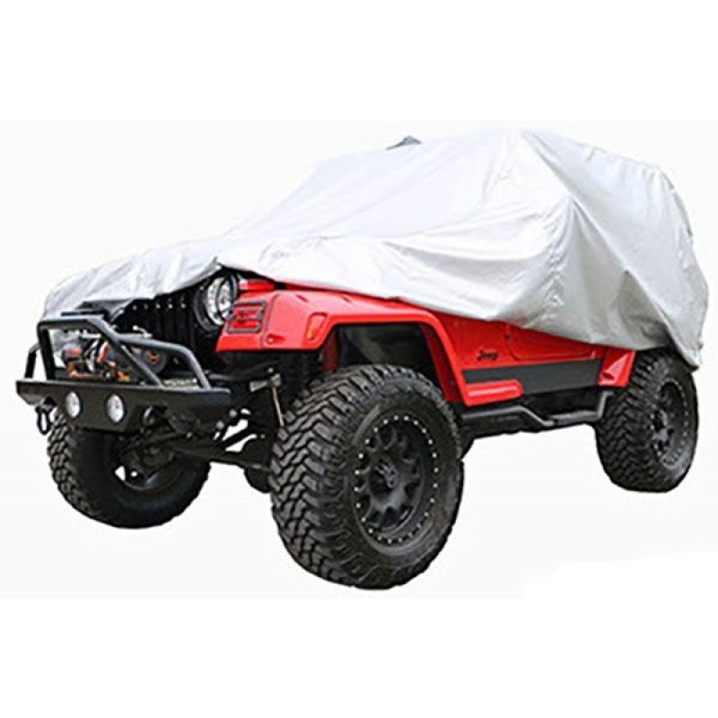 Rampage Multiguard All Weather Custom Vehicle Cover with Lock, Cable and Storage Bag for Wrangler YJ, CJ5, CJ7, Wrangler TJ - Silver