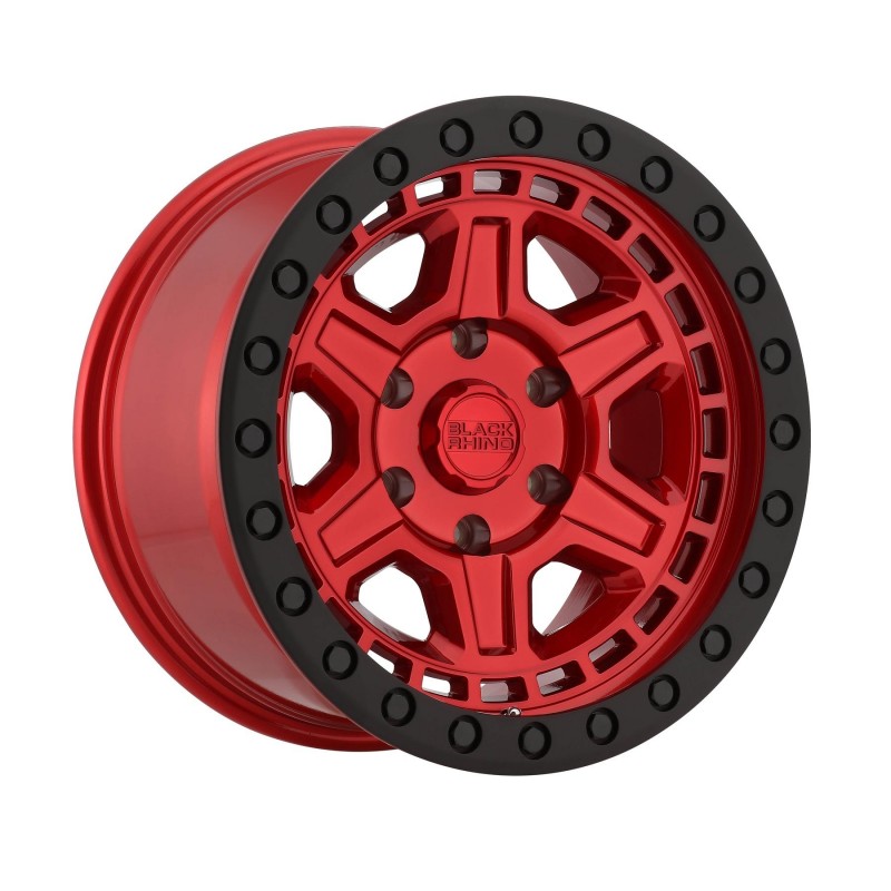 Black Rhino Reno 17"x9" Wheel, Bolt Pattern 6x5.5", BS 4.53", Offset -12, Bore 112.1 - Candy Red with Black Lip Edge and Bolts