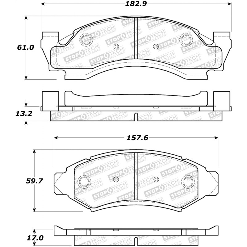 StopTech Street Brake Pads with Shims/Hardware, Front - 1986-1993 Ford Bronco
