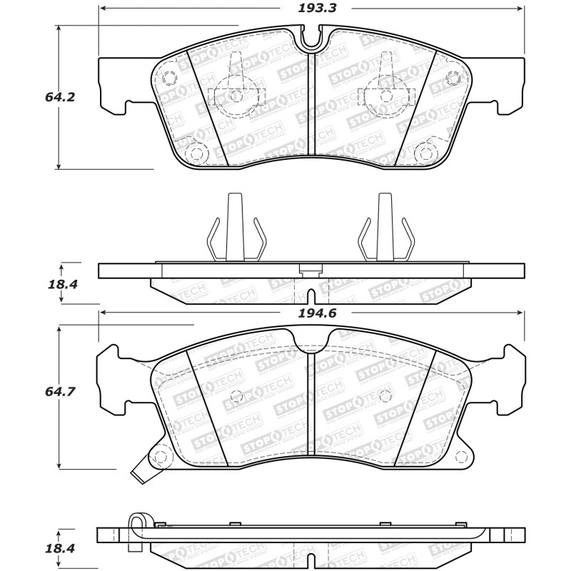 StopTech Street Brake Pads with Shims/Hardware, Front - 2011-2020 Jeep Grand Cherokee WK