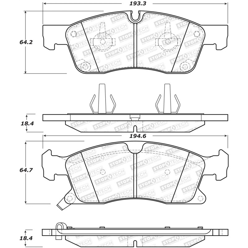 StopTech Sport Brake Pads with Shims/Hardware, Front - 2011-2020 Jeep Grand Cherokee WK