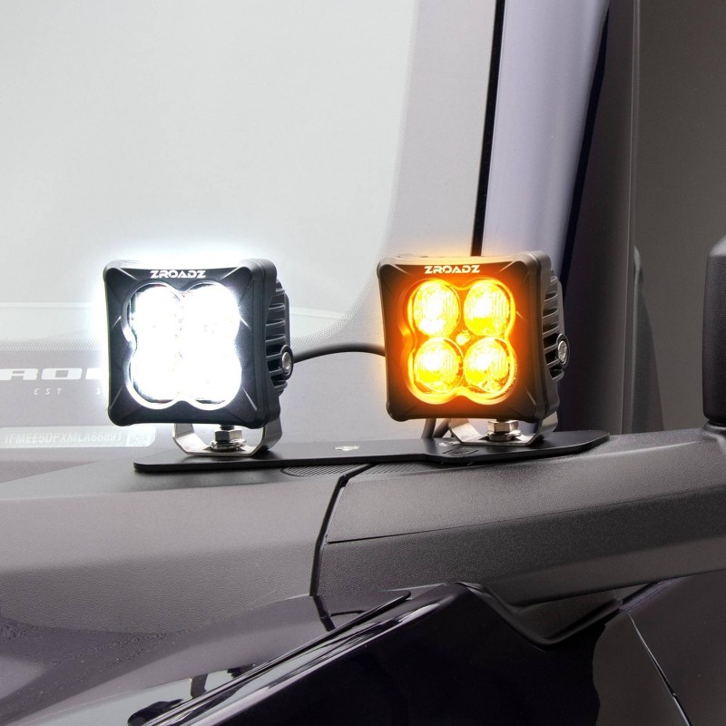 ZROADZ A Pillar LED Kit with (2) 3" White and (2) 3" Amber LED Pod Lights and Universal Wiring Harness for 2021+ Ford Bronco - Black, Mild Steel