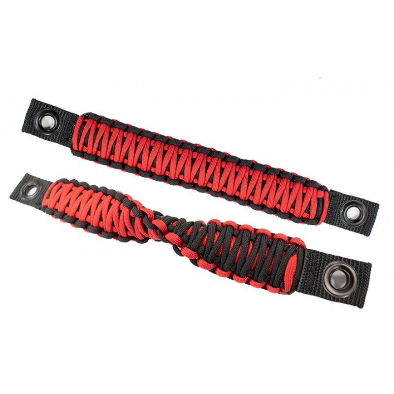 Fishbone Offroad Paracord Door Handle Pull Strap Pair for Jeep Wrangler TJ  - Red/Black | Best Prices & Reviews at Morris 4x4