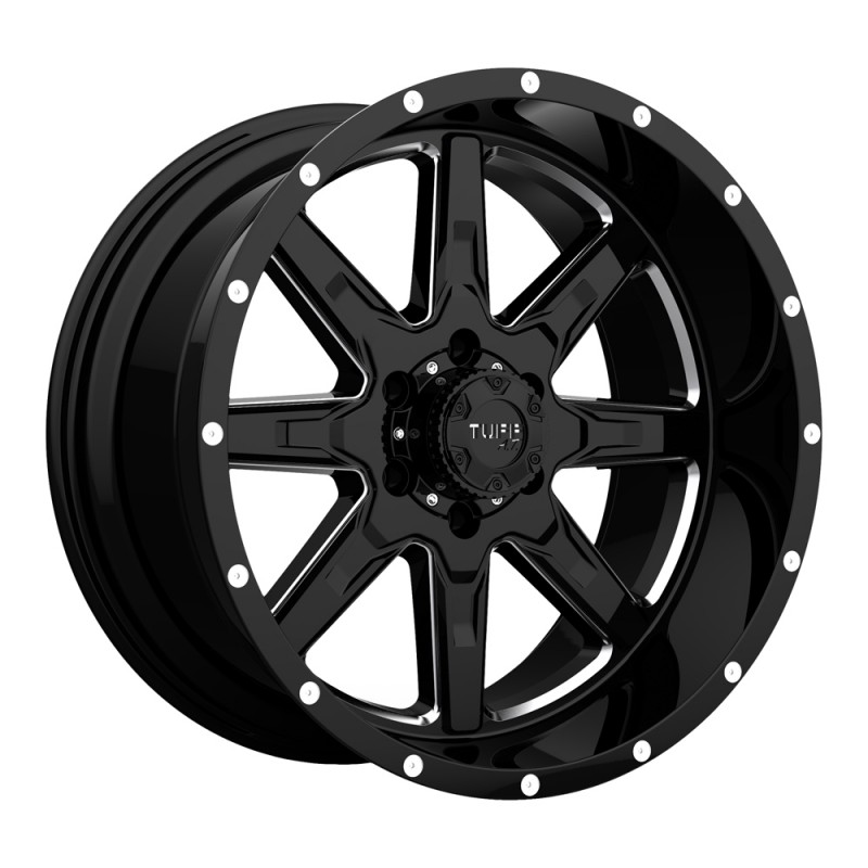 Tuff Wheels T15 Series, 22"x10", Bolt Pattern 5x4.5", BS 4.764", Offset -19 - Gloss Black with Milled Spokes
