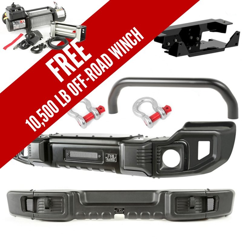 Rugged Ridge Spartacus Overrider Front and Rear Bumper Kit with FREE 10,500 lb Off-Road Winch