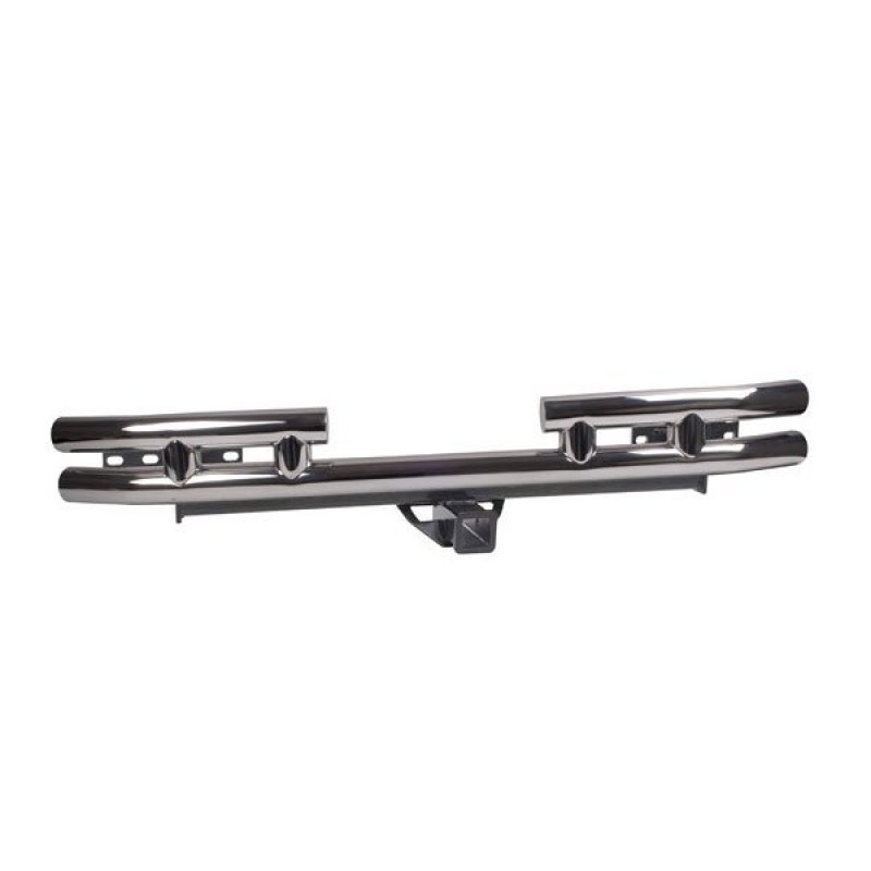 Rugged Ridge Rear Double Tubular Bumper with 2" Receiver Hitch - Stainless Steel