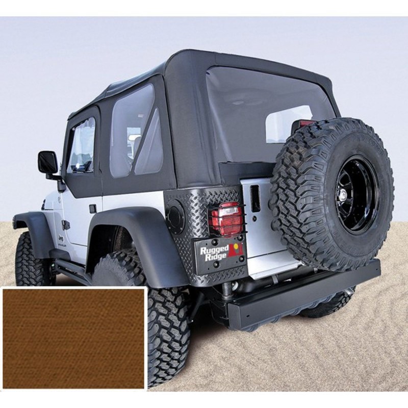 Rugged Ridge Replacement Soft Top with Door Skins and Clear Windows, Dark Tan, 97-02 Jeep TJ