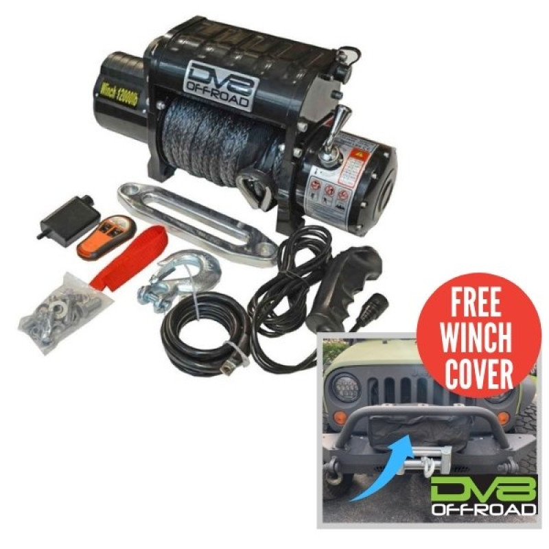 DV8 Off-Road 12,000 lb. Winch with Synthetic Line and Wireless Remote, Black with FREE Winch Cover