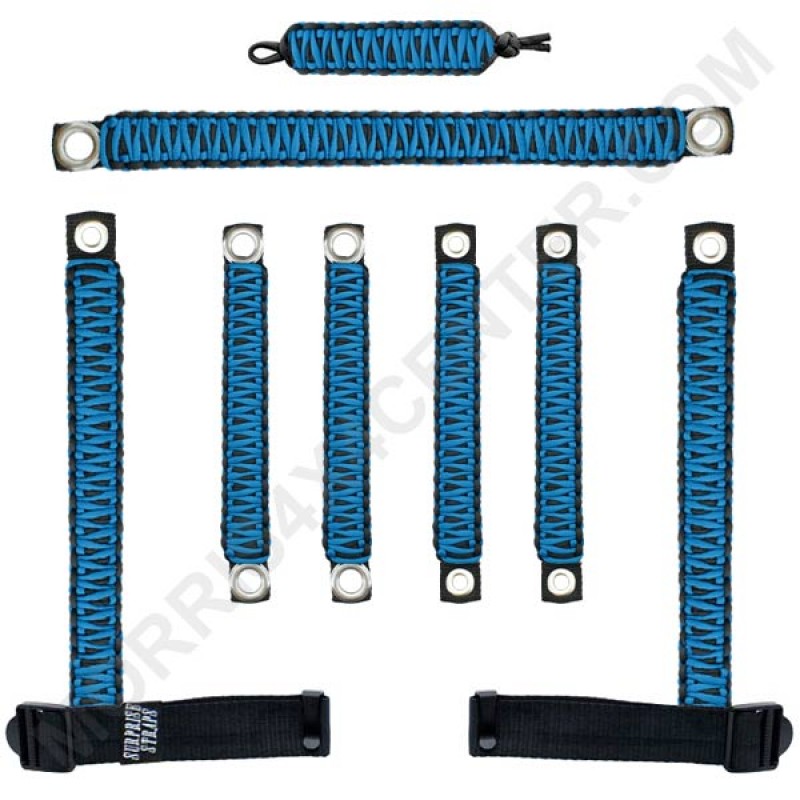 Surprise Straps Set of 7 Straps Plus Matching Key Fob - Cosmo Blue Paracord and Solid Black Paracord