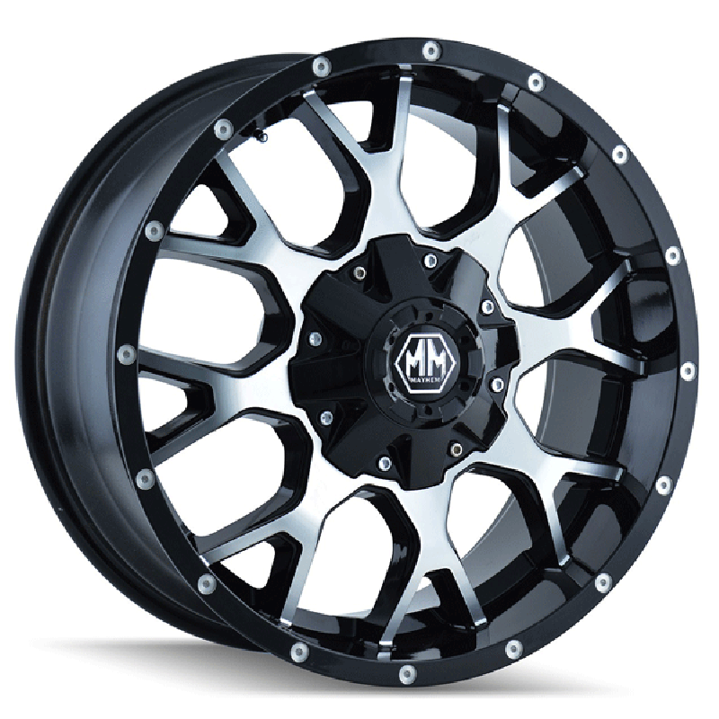 Mayhem Warrior 8015 Wheel - 18"x9" - Bolt Pattern 5x4.5" & 5x5" - Backspacing 4.53" - Offset -12 - Black Machined Face