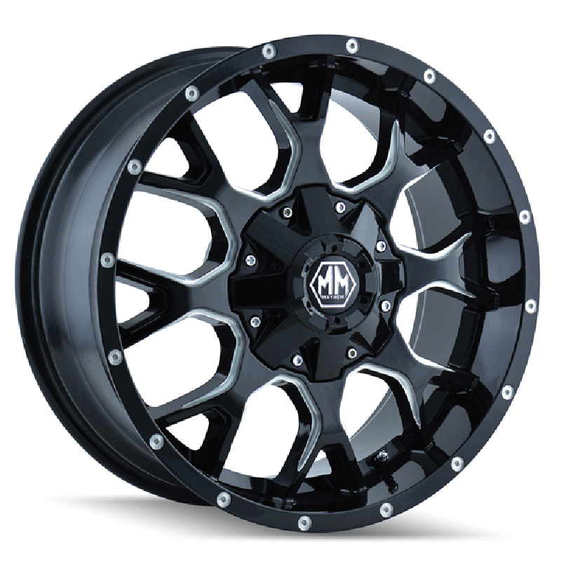 Mayhem Warrior 8015 Wheel - 18"x9" - Bolt Pattern 5x4.5" & 5x5" - Backspacing 5.71" - Offset +18 - Black Milled Spokes