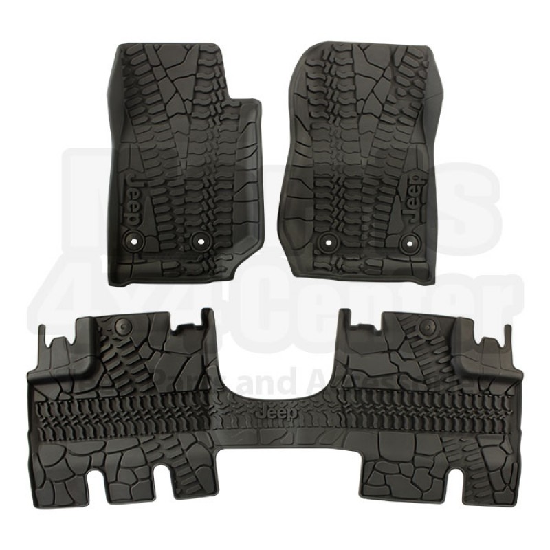 Mopar Front And Rear Slush Mat Kit With Jeep Logo Black 3 Piece