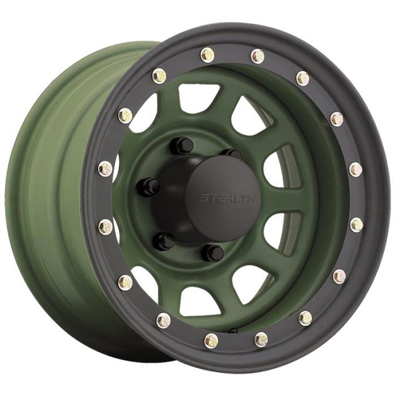 U.S. Wheel Stealth Daytona Lock-Ring Style Steel Wheel - 15"x10" - Bolt Pattern 6x5.5" - Back Spacing 3.75" - Camo Green