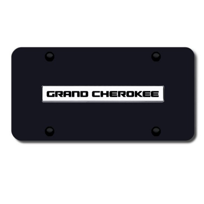 Au-TOMOTIVE GOLD 3D License Plate with Jeep Grand Cherokee Logo on Rectangular - Black Powder Coated