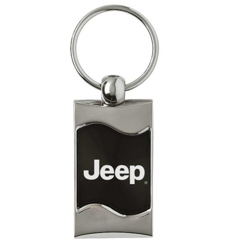 Au-TOMOTIVE GOLD Rectangular Keychain with Jeep Logo on Black Wave - Metal