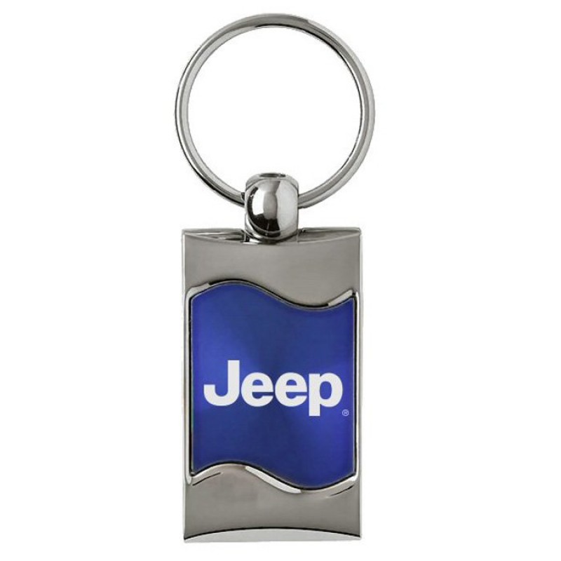 Au-TOMOTIVE GOLD Rectangular Keychain with Jeep Logo on Blue Wave - Metal