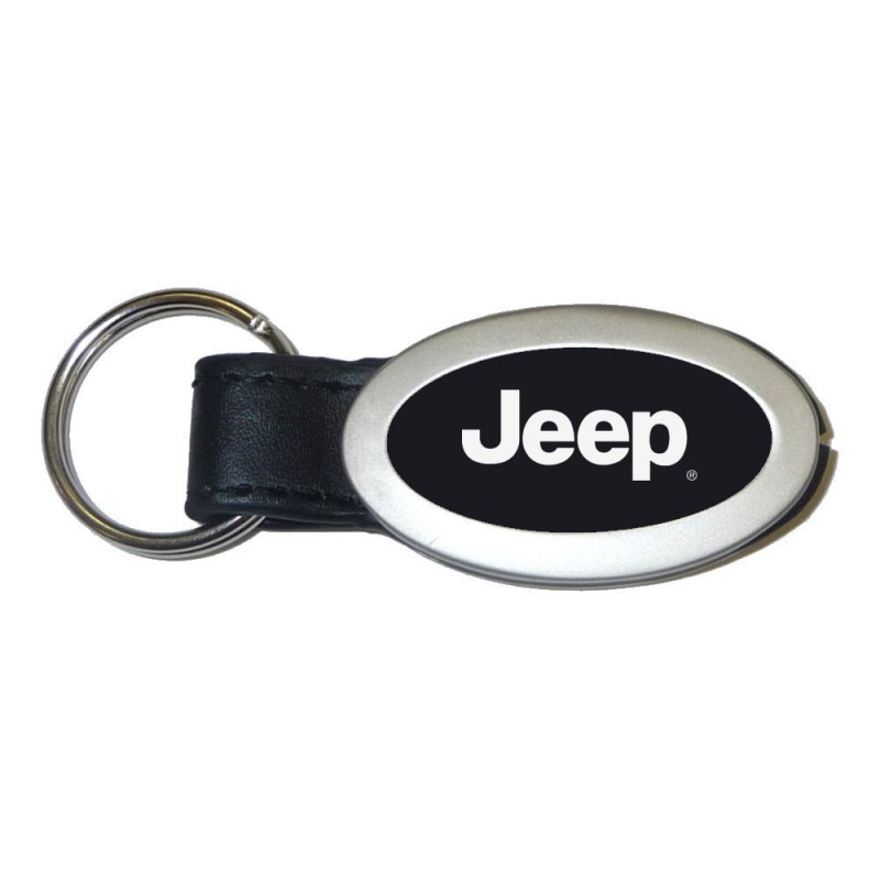 Au-TOMOTIVE GOLD Oval Metal and Leather Keychain with Jeep Logo - Black