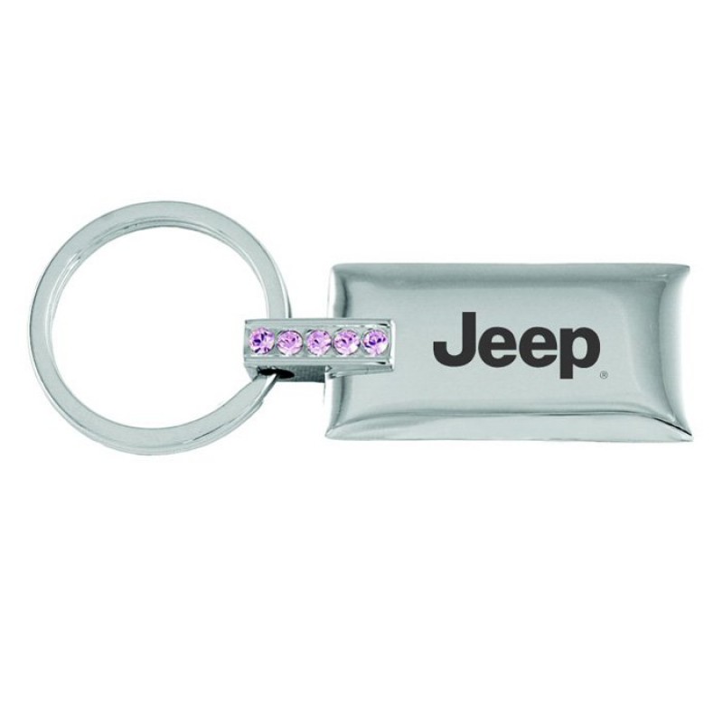Au-TOMOTIVE GOLD Jeweled Rectangular Keychain with Jeep Logo - Pink Jewels