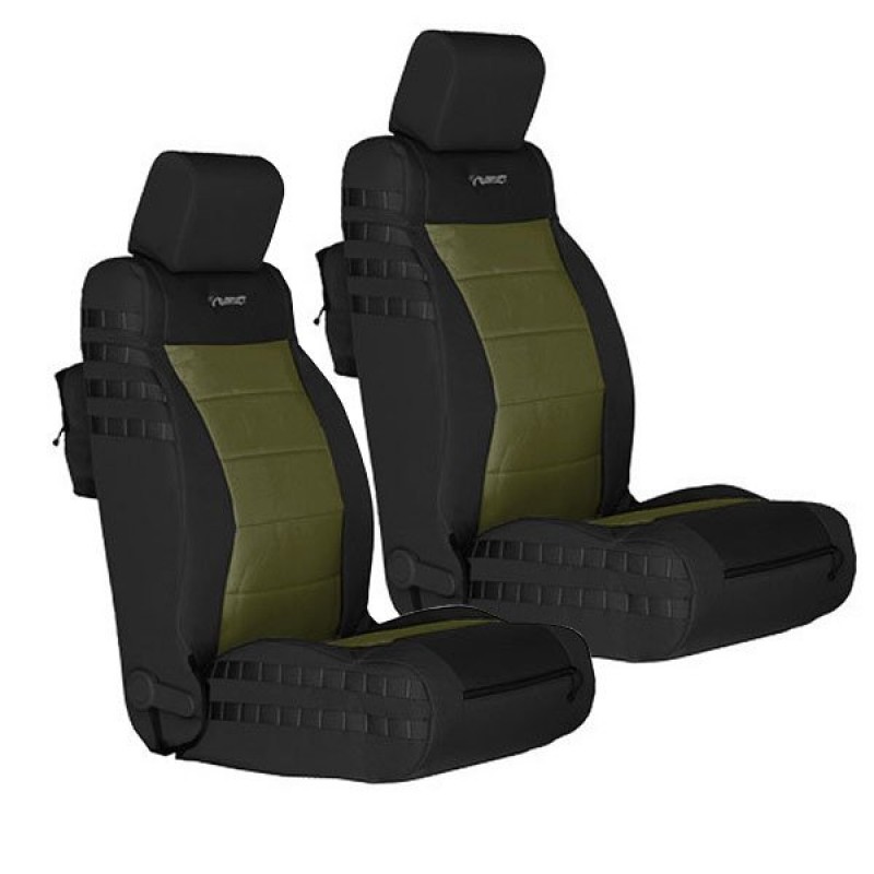 Bartact Supreme Front Seat Covers, Black and Olive Drab - Pair