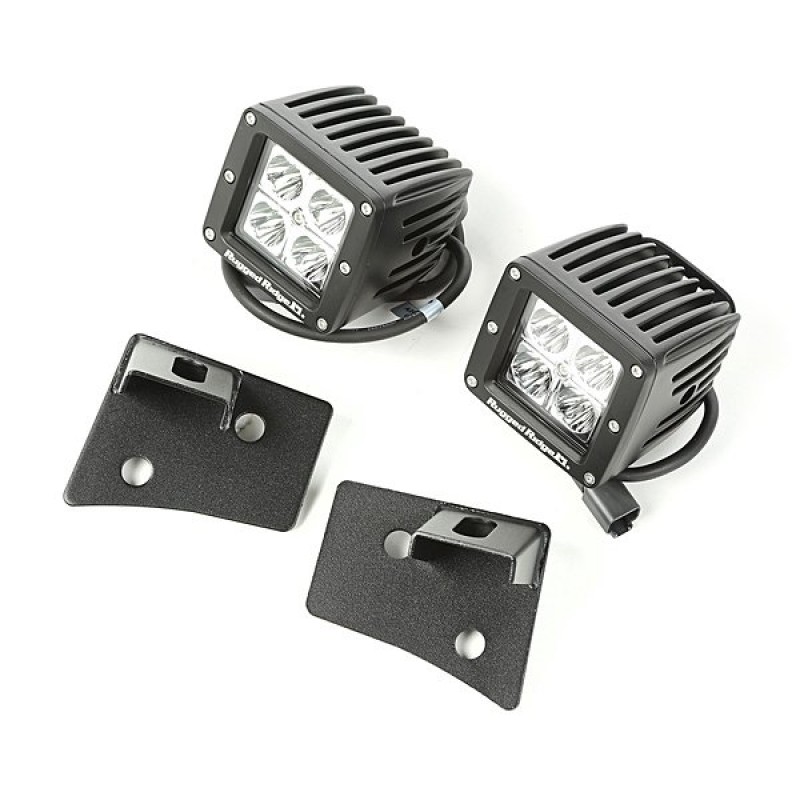 Rugged Ridge 3" Square LED Lights with Windshield Mounting Brackets - Textured Black