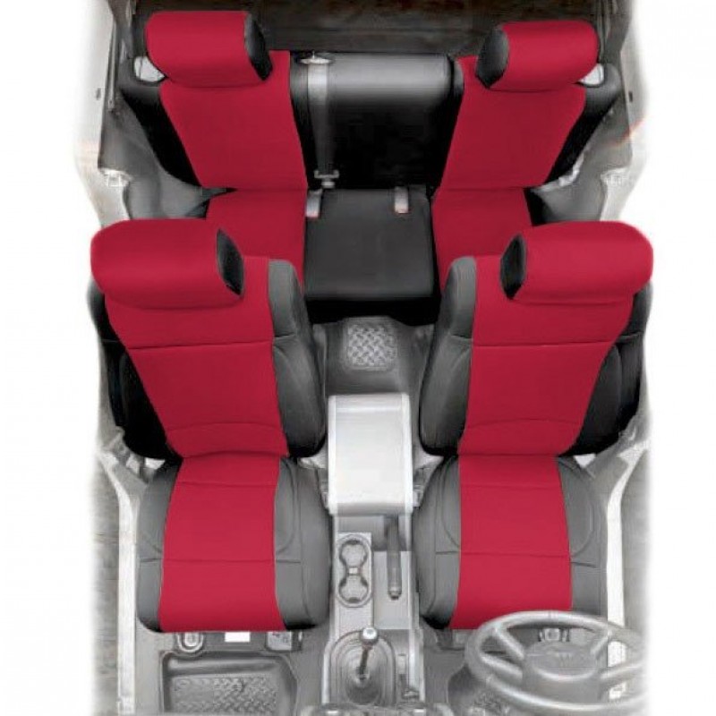 Smittybilt Neoprene Seat Covers, Front & Rear Set - Black with Red