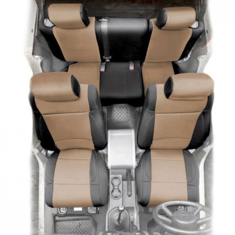 Smittybilt Neoprene Seat Covers, Front & Rear Set - Black with Tan