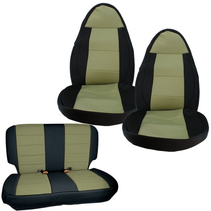 Smittybilt Neoprene Seat Covers, Front & Rear Set - Black with Tan
