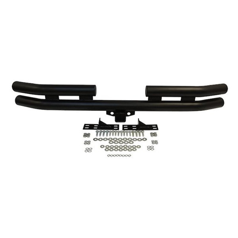 RT Off-Road Rear Double Tube Bumper with Receiver Hitch - Black Semi-Gloss