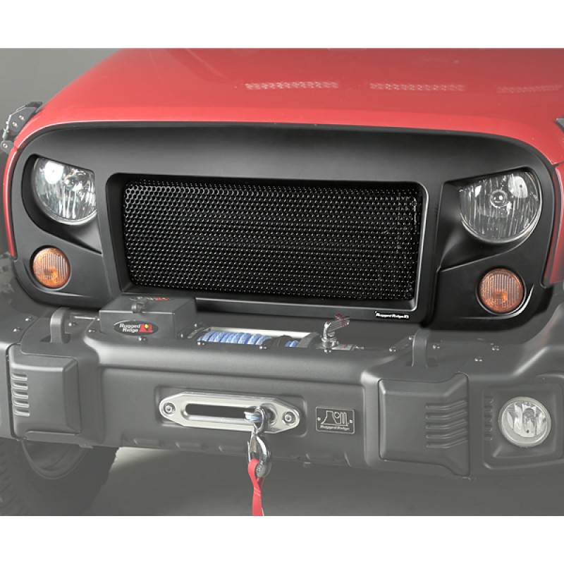 Rugged Ridge Front Spartan Grille - Black with Black Screen