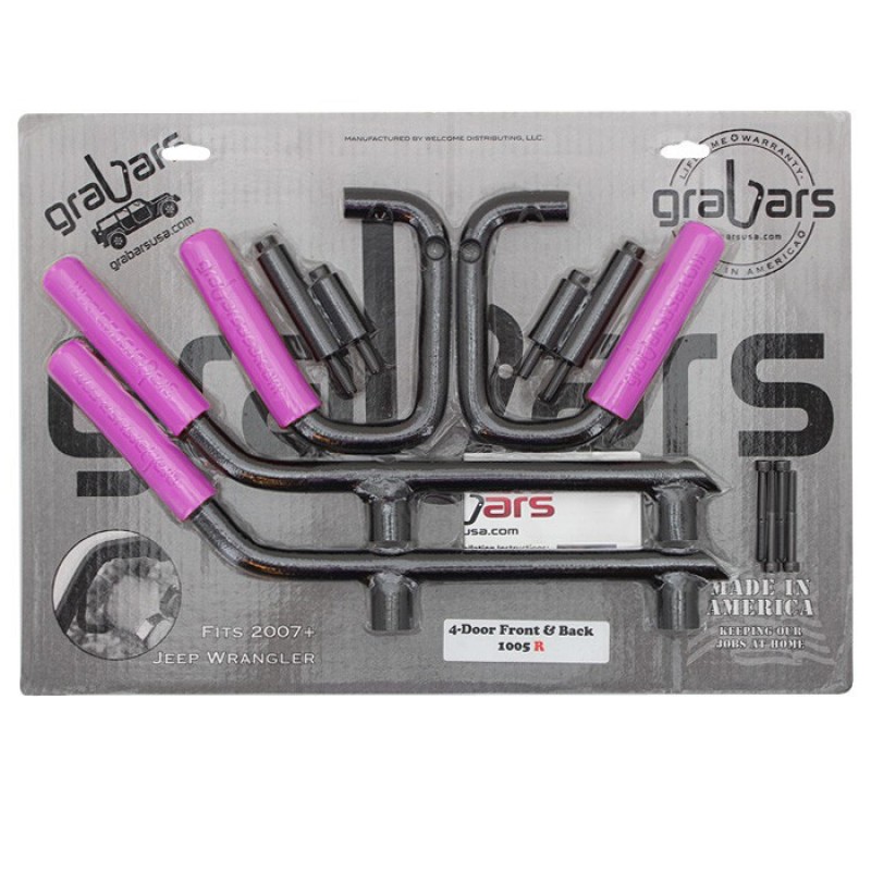 Welcome Distributing Front & Rear GraBars - Black Steel with Pink Rubber Grip