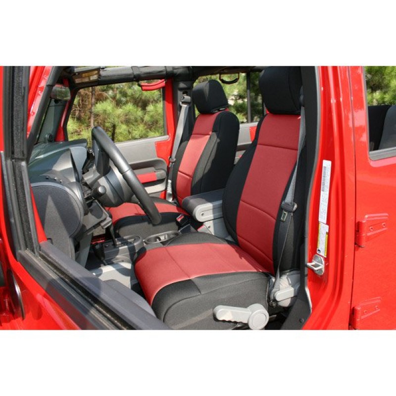 Rugged Ridge Neoprene Front Seat Covers with ABS Flap, Black and Red - Pair