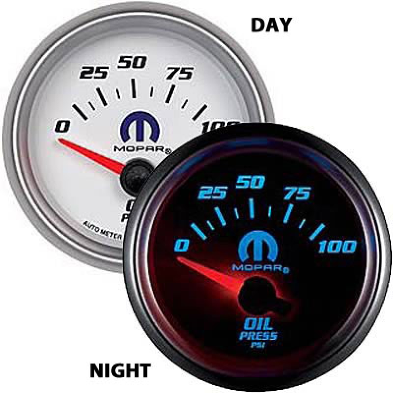 MOPAR BY AUTOMETER Oil Pressure Gauge, Short Sweep, Electronic, 2 1/16", White Dial, 0-100 PSI Range